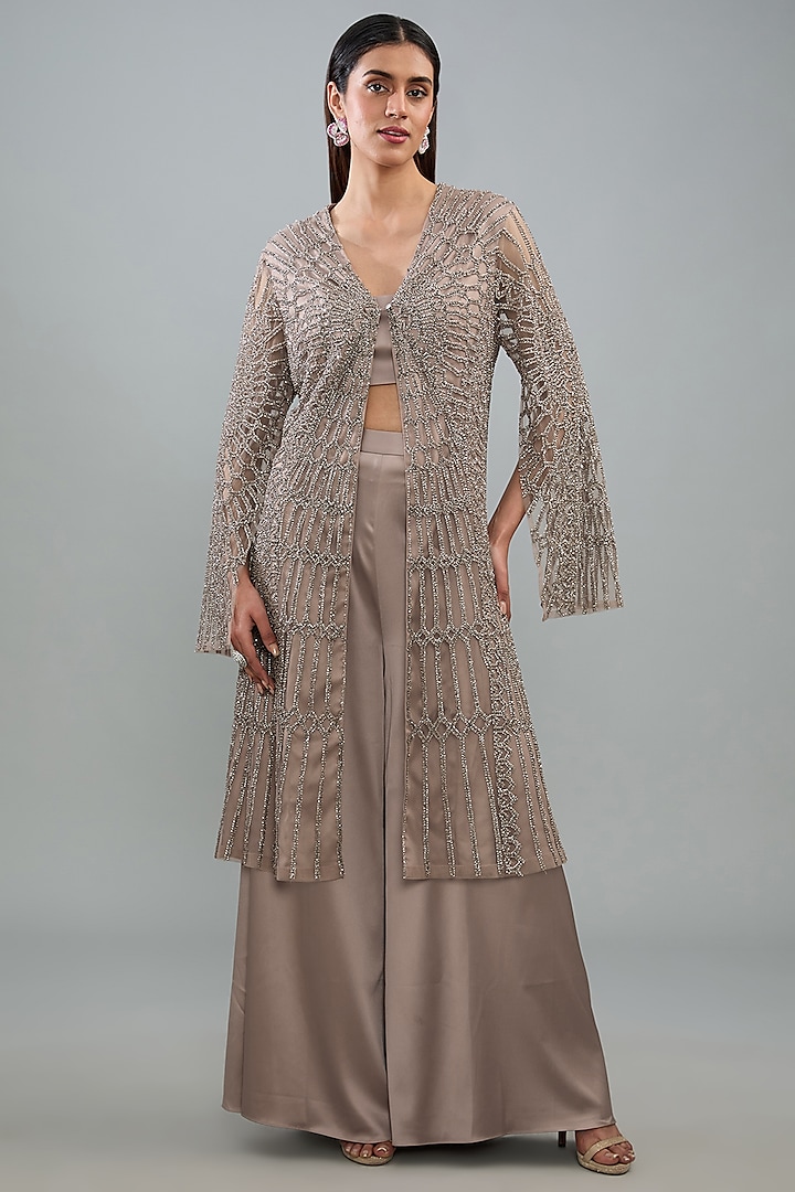 Gold Tulle Hand & Machine Embroidered Cape Set by Rohit Gandhi & Rahul Khanna