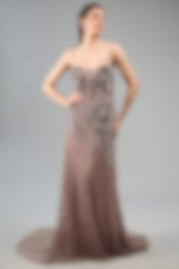 Copper Silk Tulle Metallic Sequins Embroidered Gown by Rohit Gandhi & Rahul Khanna