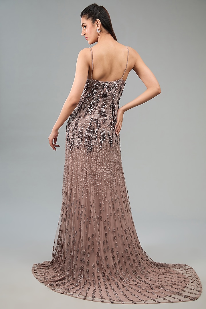Copper Silk Tulle Metallic Sequins Embroidered Bridal Gown by Rohit Gandhi & Rahul Khanna at Pernia's Pop Up Shop