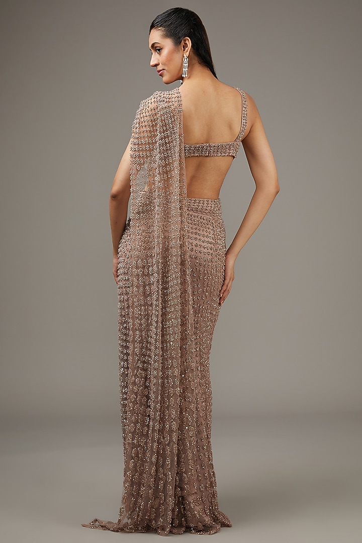 Goldstone Tulle Crystal & Sequins Embroidered Corset Bridal Gown Saree Set by Rohit Gandhi & Rahul Khanna at Pernia's Pop Up Shop