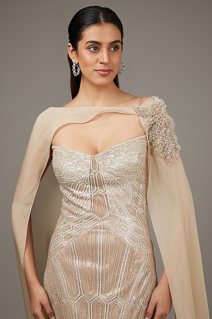 Gold Tulle Sequins Embroidered Bridal Gown With Jacket by Rohit Gandhi & Rahul Khanna at Pernia's Pop Up Shop