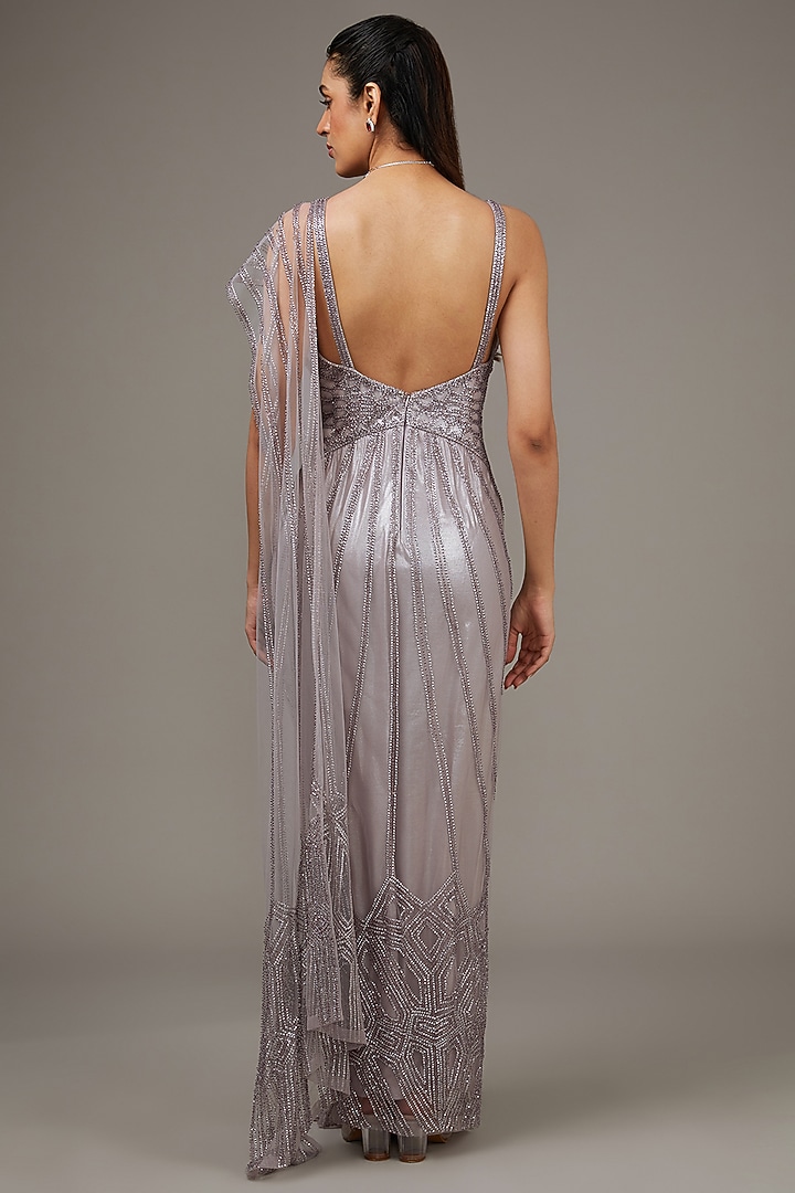 Rose Steel Tulle Sequins Embroidered Bridal Gown Saree Set by Rohit Gandhi & Rahul Khanna at Pernia's Pop Up Shop