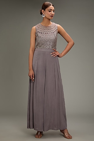 Rosesteel Shimmer Metallic Sequins Embellished Jumpsuit by Rohit Gandhi & Rahul Khanna
