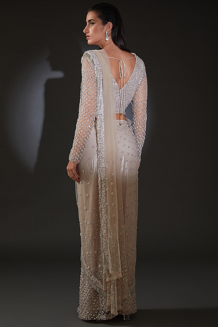 Silver Tulle Embroidered Draped Bridal Saree Set by Rohit Gandhi & Rahul Khanna at Pernia's Pop Up Shop