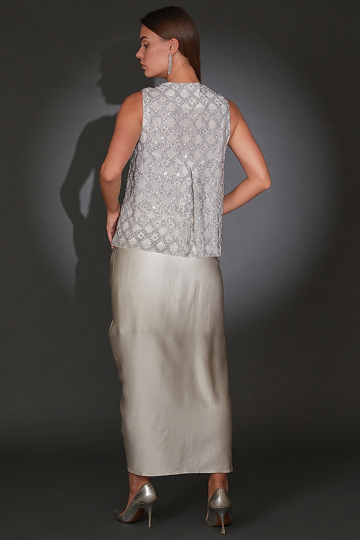 Silver Tulle Embellished Jacket Set by Rohit Gandhi & Rahul Khanna at Pernia's Pop Up Shop