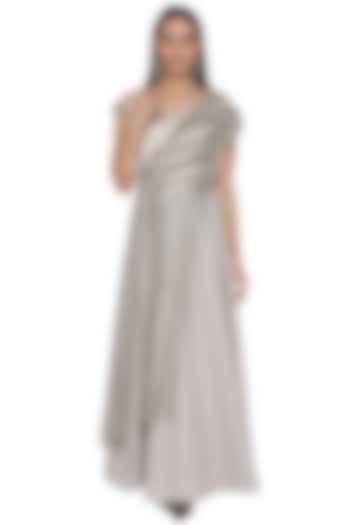 Orbit Silver Gown With Embellished Cape by Rohit Gandhi & Rahul Khanna