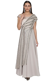 Orbit Silver Gown With Embellished Cape Design by Rohit Gandhi & Rahul ...