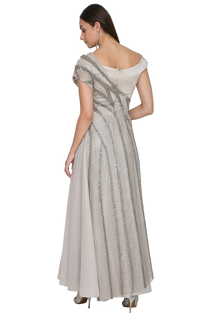 Orbit Silver Wedding Gown With Embellished Cape by Rohit Gandhi & Rahul Khanna at Pernia's Pop Up Shop