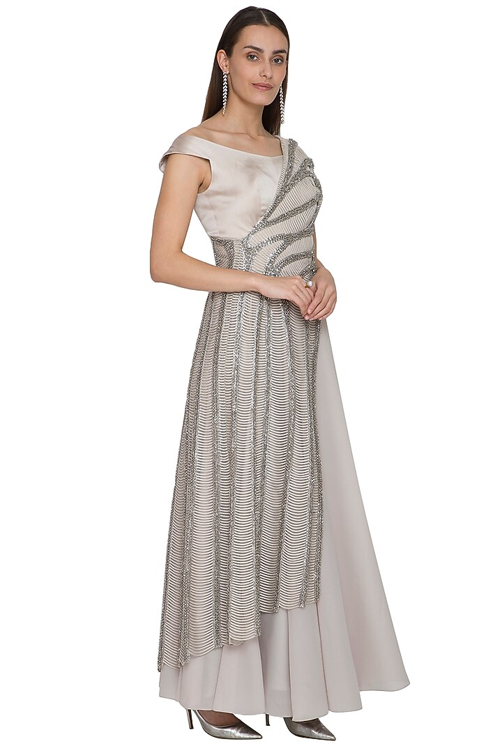 Orbit Silver Wedding Gown With Embellished Cape by Rohit Gandhi & Rahul Khanna at Pernia's Pop Up Shop