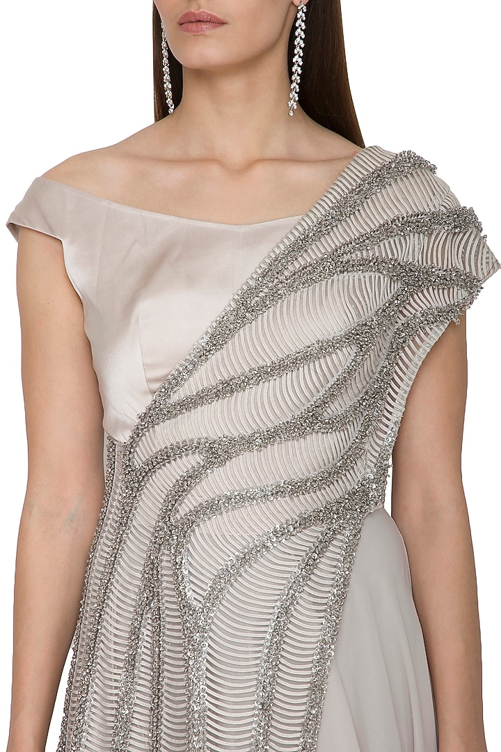 Orbit Silver Wedding Gown With Embellished Cape by Rohit Gandhi & Rahul Khanna at Pernia's Pop Up Shop