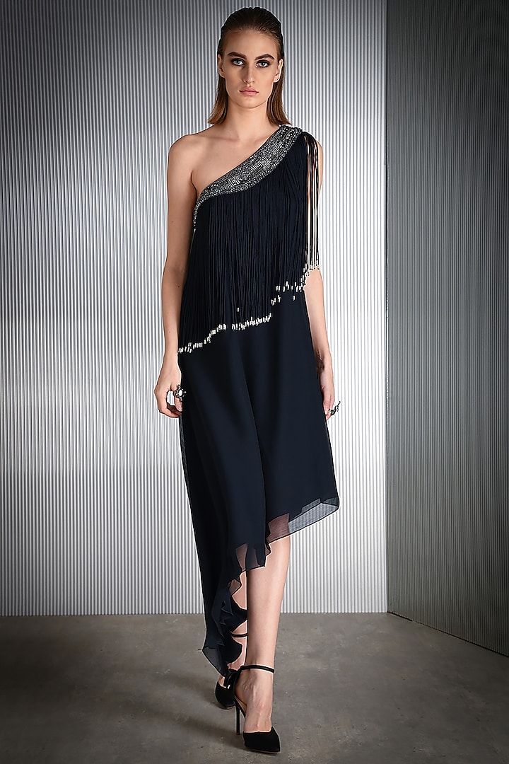 Midnight Blue Embroidered Dress by Rohit Gandhi & Rahul Khanna at Pernia's Pop Up Shop