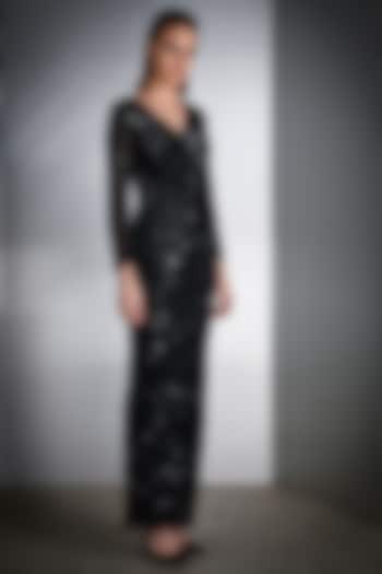 Black Sequins Embroidered Gown by Rohit Gandhi & Rahul Khanna