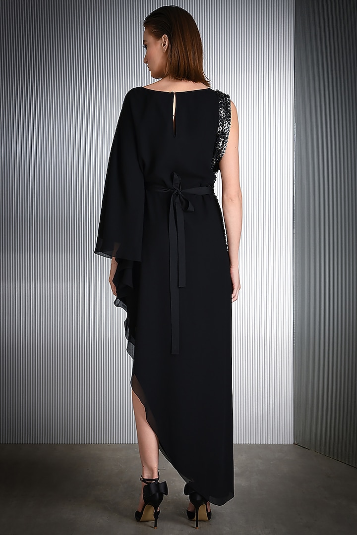 Black Viscose Asymmetric Cocktail Dress by Rohit Gandhi & Rahul Khanna at Pernia's Pop Up Shop