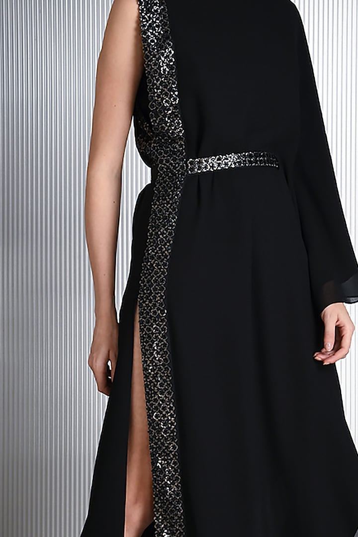 Black Viscose Asymmetric Cocktail Dress by Rohit Gandhi & Rahul Khanna at Pernia's Pop Up Shop