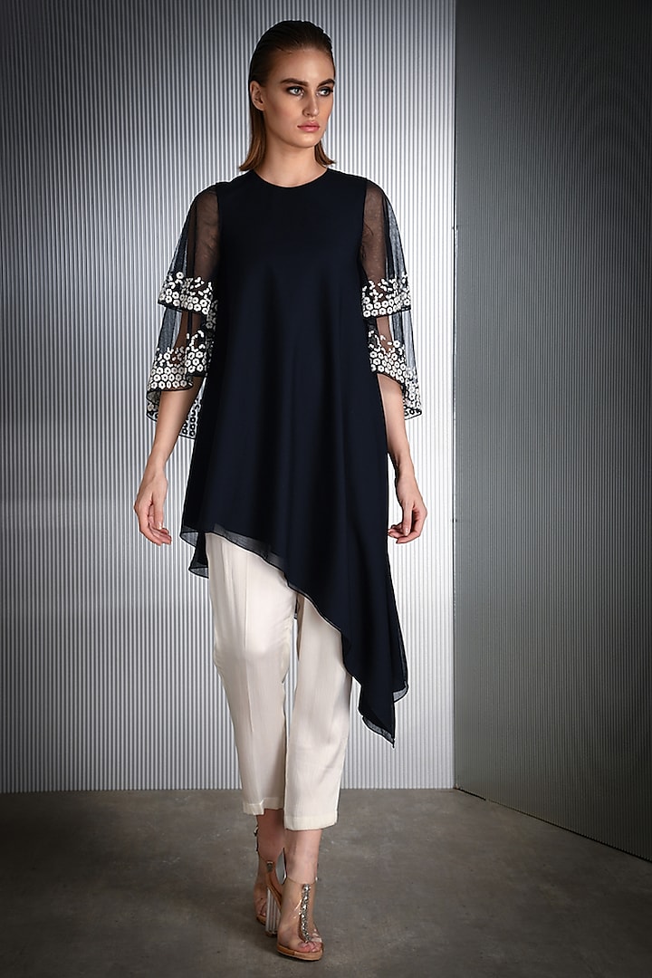 Black Top With Appliques Detailing by Rohit Gandhi & Rahul Khanna