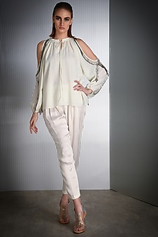 White Top With Metallic Tassels Design by Rohit Gandhi & Rahul Khanna ...