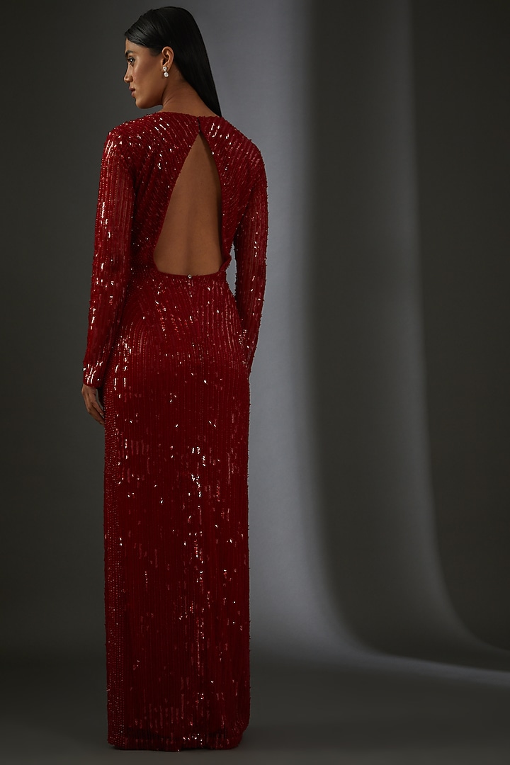 Red Tulle Embellished Wedding Gown by Rohit Gandhi & Rahul Khanna at Pernia's Pop Up Shop