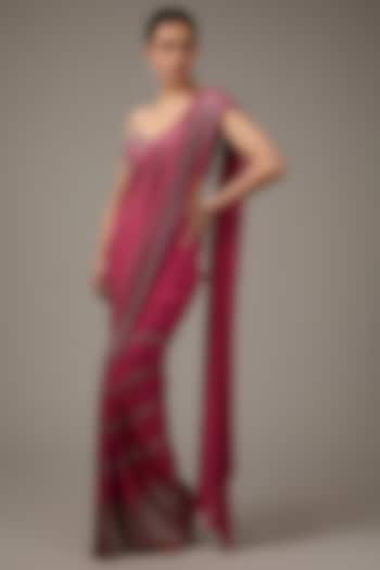 Pink Tulle Embroidered Pre-Stitched Saree Set by Rohit Gandhi & Rahul Khanna