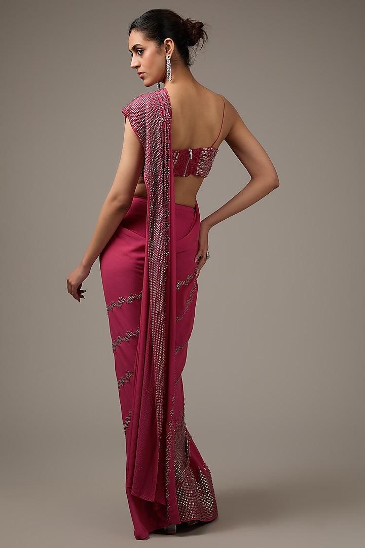 Pink Tulle Embroidered Pre-Stitched Reception Saree Set by Rohit Gandhi & Rahul Khanna at Pernia's Pop Up Shop