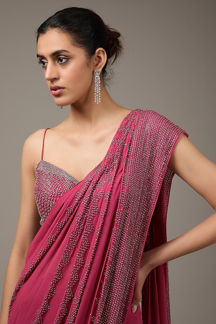 Pink Tulle Embroidered Pre-Stitched Reception Saree Set by Rohit Gandhi & Rahul Khanna at Pernia's Pop Up Shop