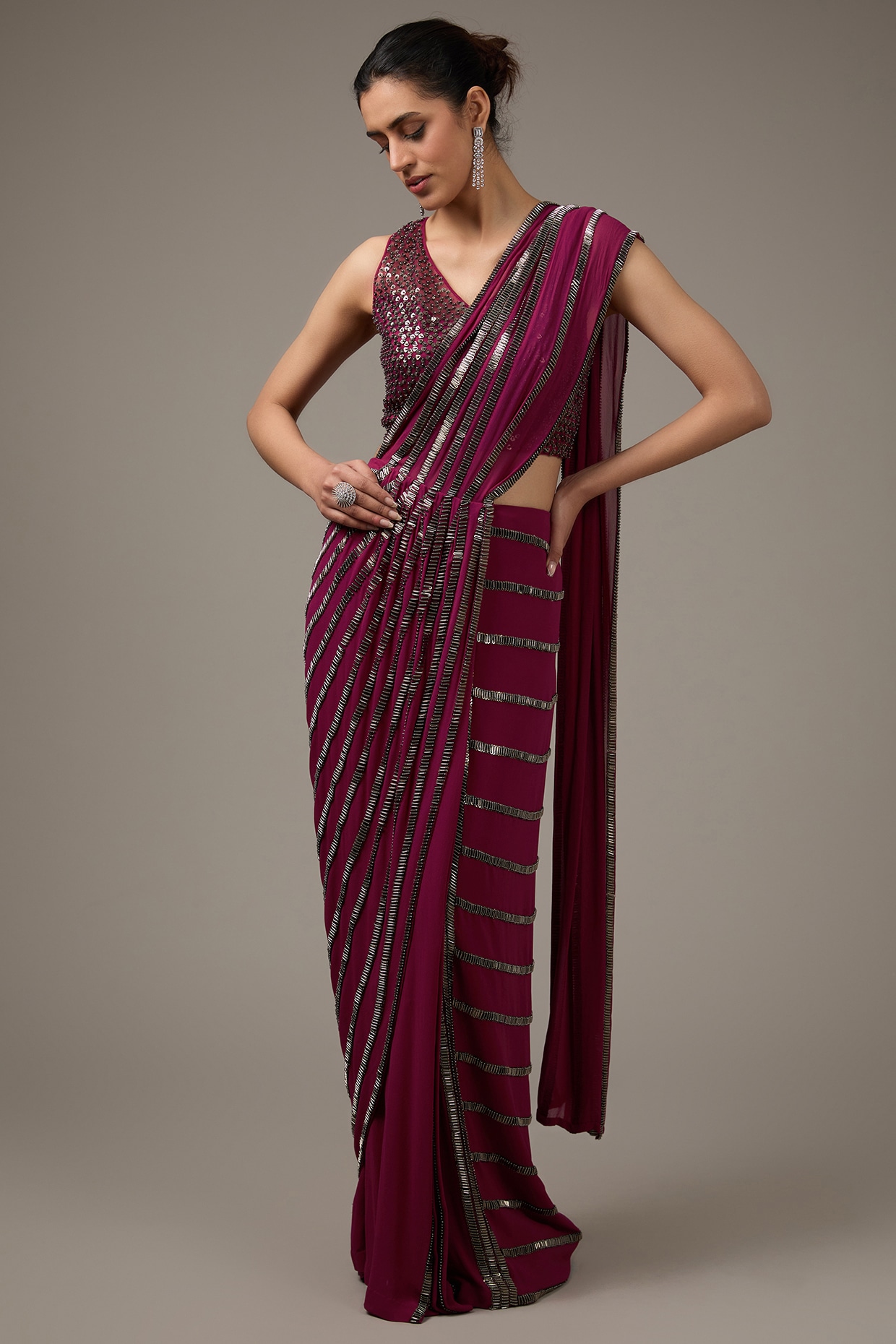 Bridal, Party Wear, Reception, Wedding Red and Maroon color Georgette  fabric Saree : 1911464