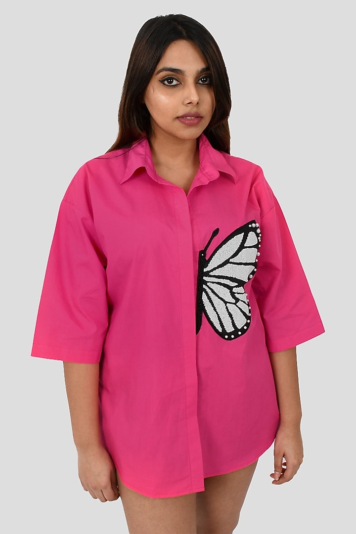 Hot Pink Cotton Oversized Shirt by Richaa Goenka at Pernia's Pop Up Shop