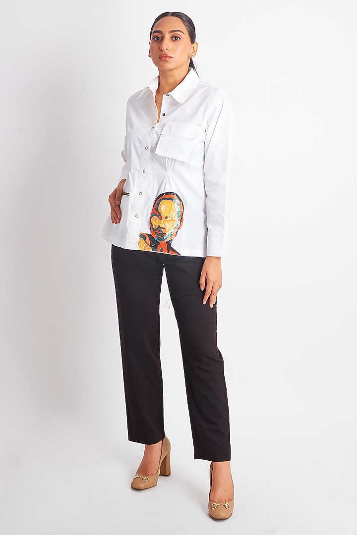 White Cotton Embroidered Shirt by Richaa Goenka at Pernia's Pop Up Shop
