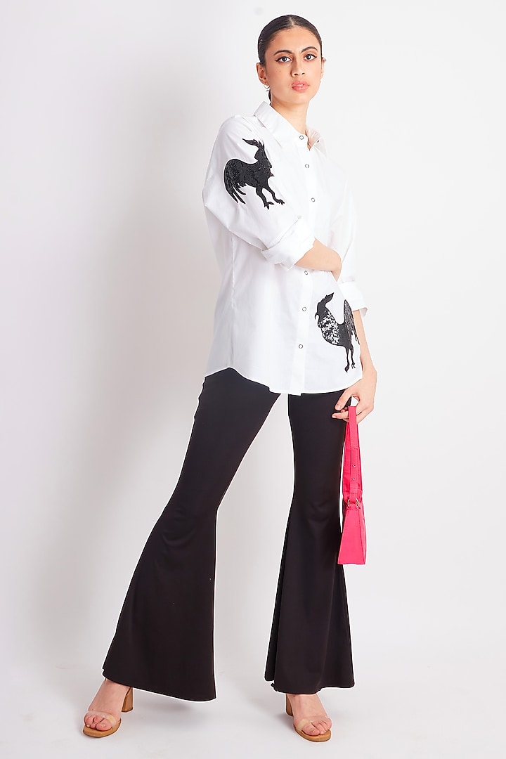 White Cotton Embroidered Shirt by Richaa Goenka at Pernia's Pop Up Shop
