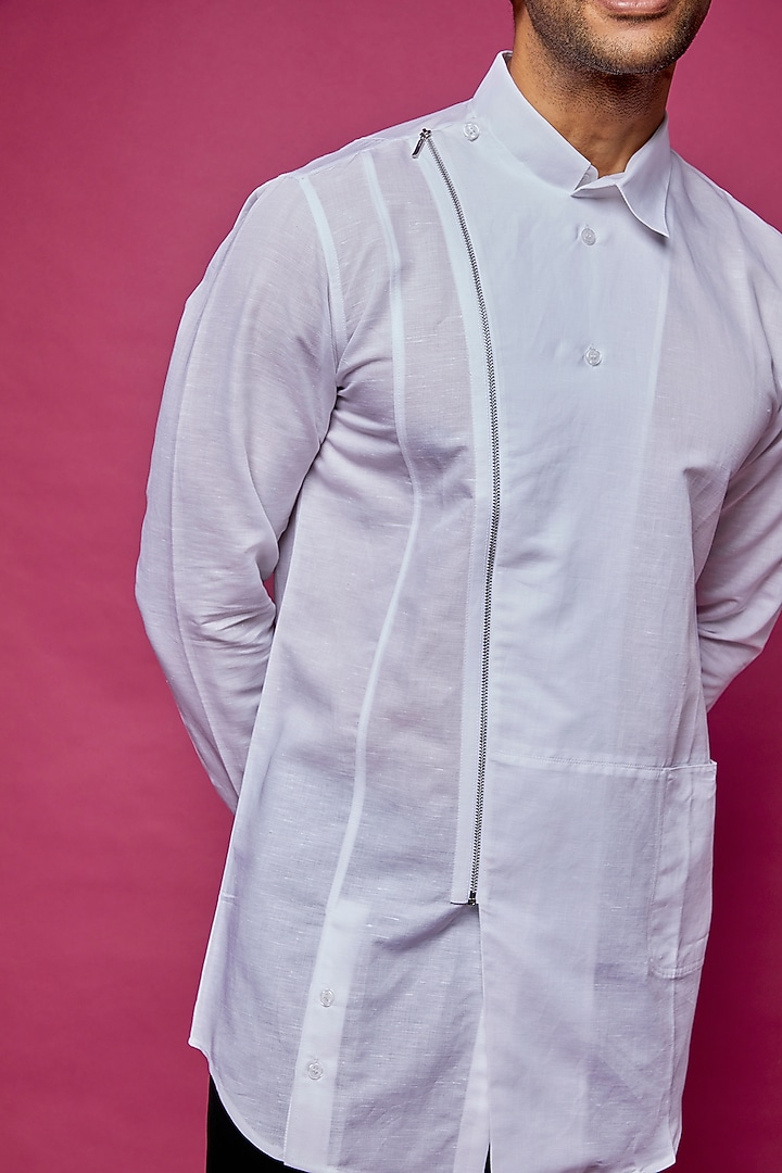 White Cotton Wedding Shirt by Rohit Gandhi & Rahul Khanna Men at Pernia's Pop Up Shop