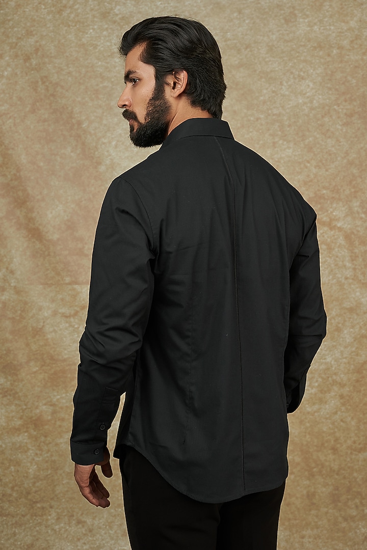 Black Cotton Embroidered Wedding Shirt by Rohit Gandhi & Rahul Khanna Men at Pernia's Pop Up Shop
