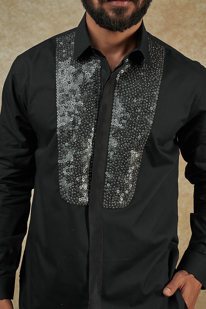 Rohit Gandhi + Rahul Khanna Cotton Metallic Hand Embellished Shirt, Black,  Metallic Work, Cotton, Collar, Straight F… in 2023