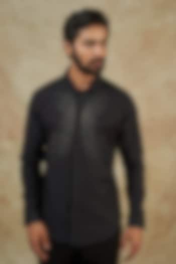 Black Twill Embroidered Shirt by Rohit Gandhi & Rahul Khanna Men