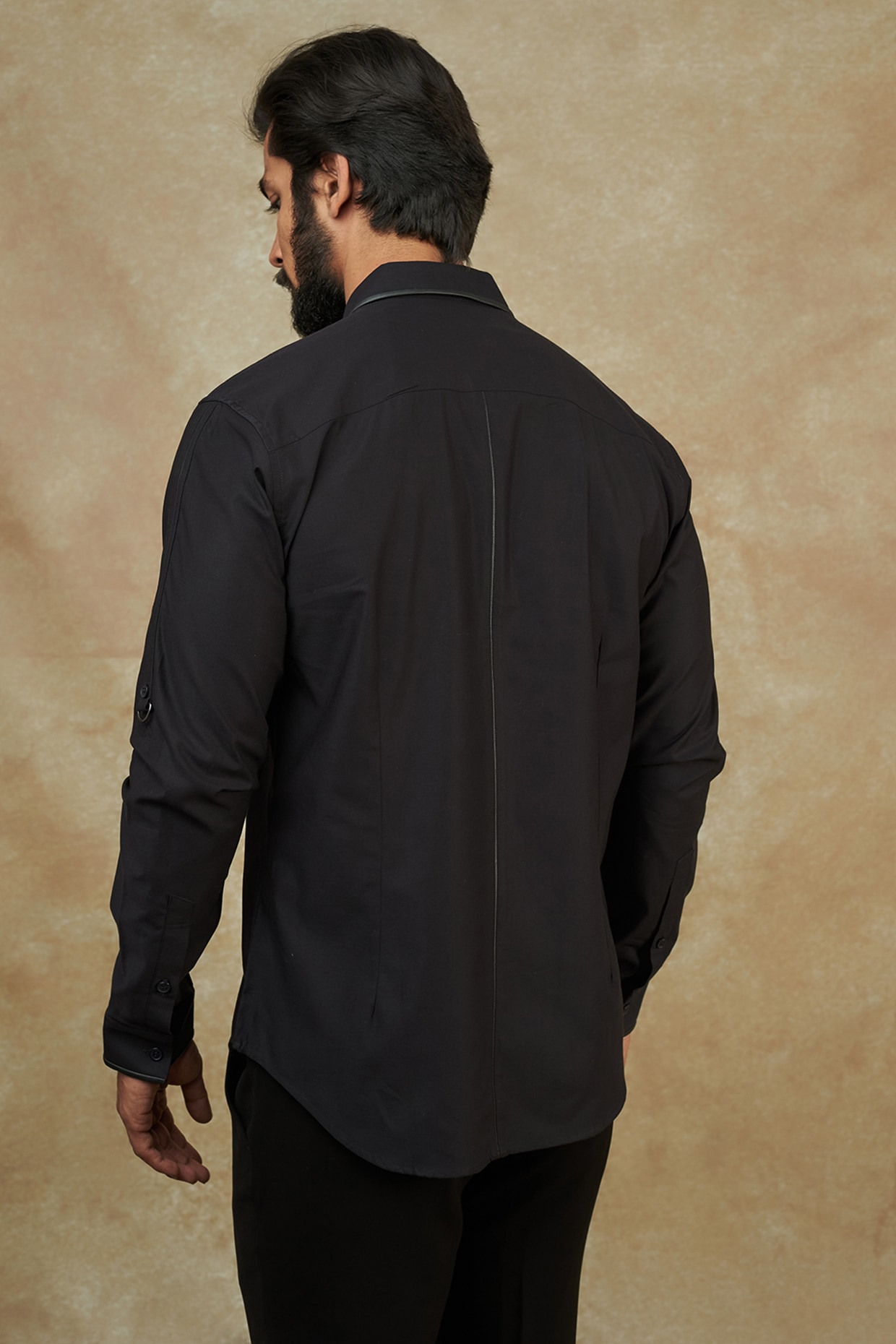 Black Twill Embroidered Shirt Design by Rohit Gandhi & Rahul