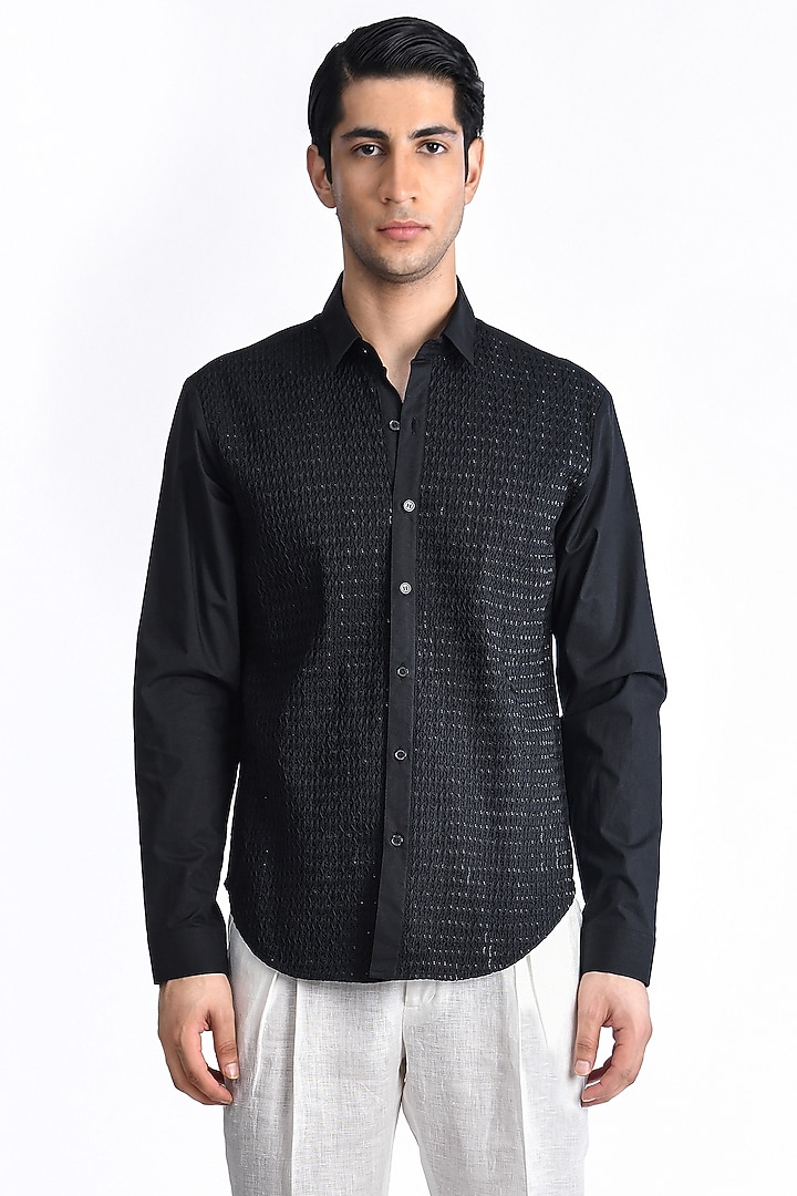 Black Cotton Wedding Shirt by Rohit Gandhi & Rahul Khanna Men at Pernia's Pop Up Shop