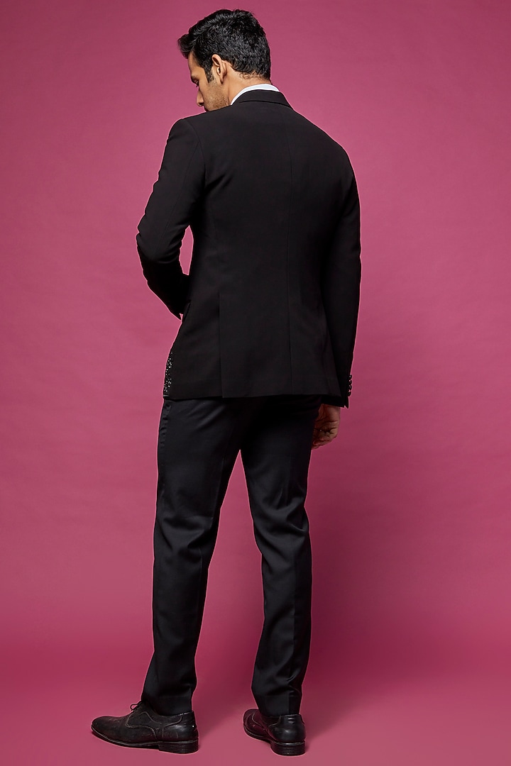 Black Crepe Hand Embroidered Jacket by Rohit Gandhi & Rahul Khanna Men at Pernia's Pop Up Shop