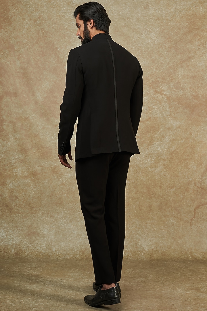 Black Creoe Embroidered Groom Bandhgala by Rohit Gandhi & Rahul Khanna Men at Pernia's Pop Up Shop