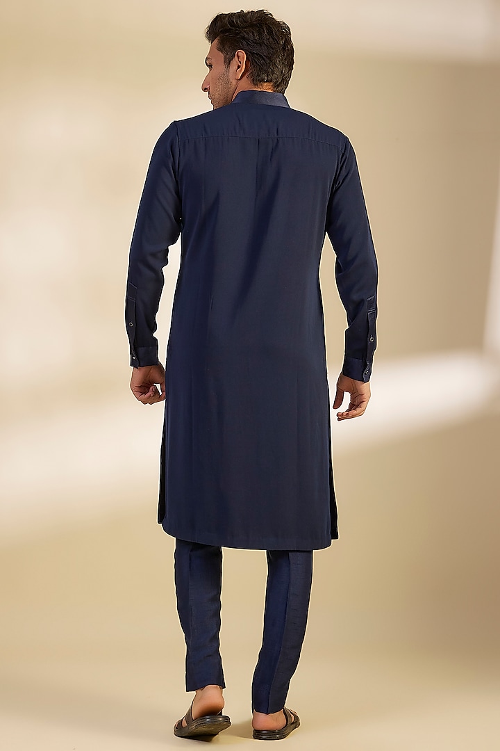 Navy Cotton Embroidered Kurta Set by Rohit Gandhi & Rahul Khanna Men at Pernia's Pop Up Shop