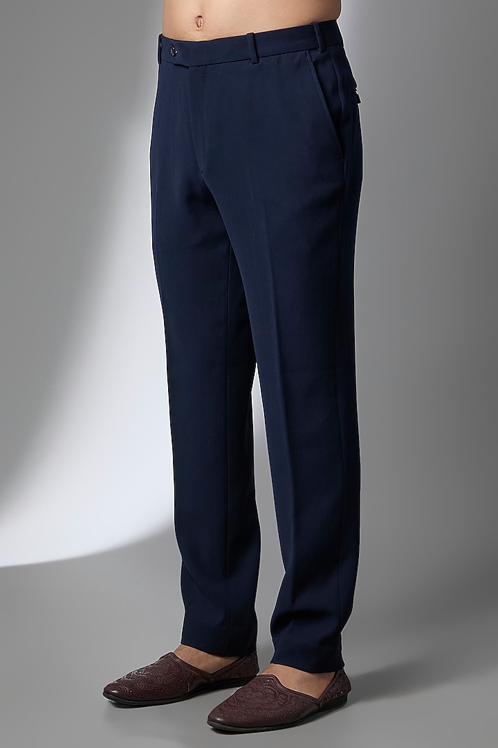 Navy Blue Viscose Dupion Embroidered Groom Sherwani Set by Rohit Gandhi & Rahul Khanna Men at Pernia's Pop Up Shop