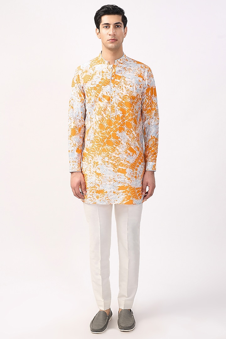 Orange Cotton Printed Kurta by Rohit Gandhi & Rahul Khanna Men