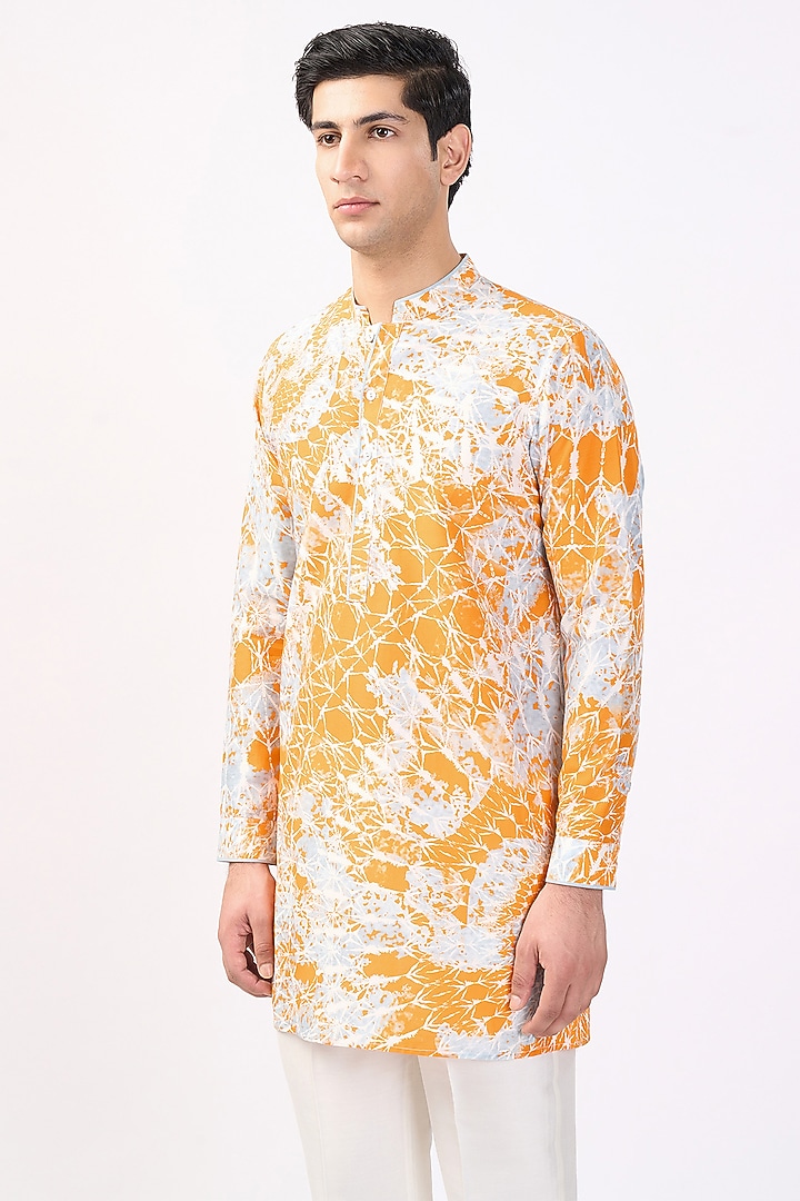 Orange Cotton Printed Kurta by Rohit Gandhi & Rahul Khanna Men at Pernia's Pop Up Shop