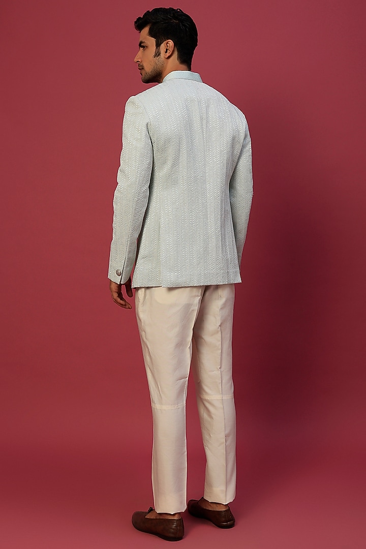Sea Breeze Embroidered Groom Bandhgala Jacket by Rohit Gandhi & Rahul Khanna Men at Pernia's Pop Up Shop