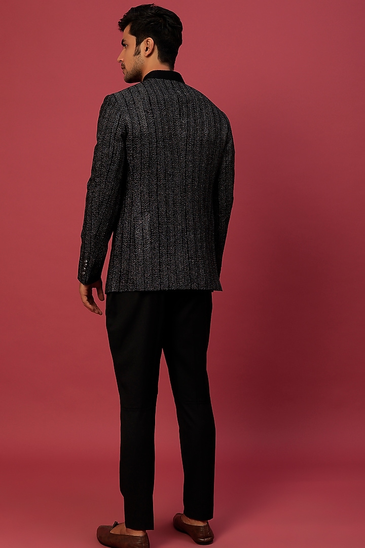 Black Embroidered Groom Bandhgala Jacket Set by Rohit Gandhi & Rahul Khanna Men at Pernia's Pop Up Shop