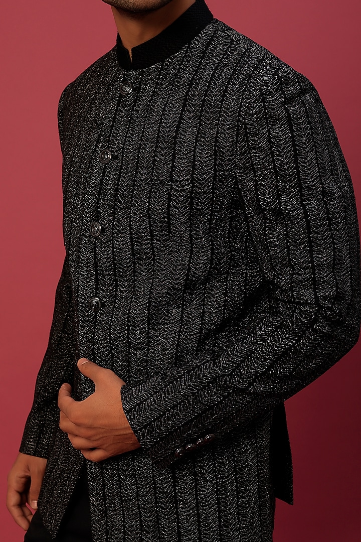 Black Embroidered Groom Bandhgala Jacket Set by Rohit Gandhi & Rahul Khanna Men at Pernia's Pop Up Shop