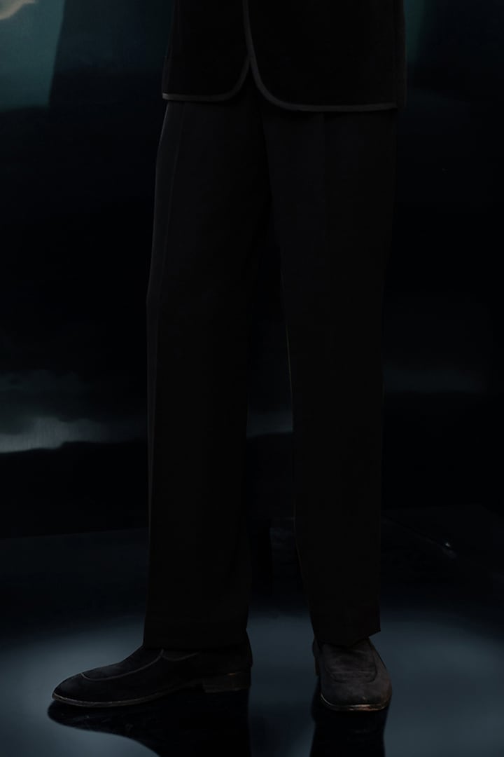 Black Velvet Hand Embroidered Tuxedo Set by Rohit Gandhi & Rahul Khanna Men at Pernia's Pop Up Shop