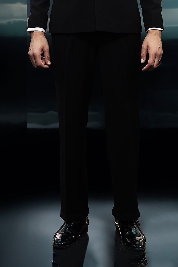 Black Velvet Bead Embroidered Tuxedo Set by Rohit Gandhi & Rahul Khanna Men at Pernia's Pop Up Shop
