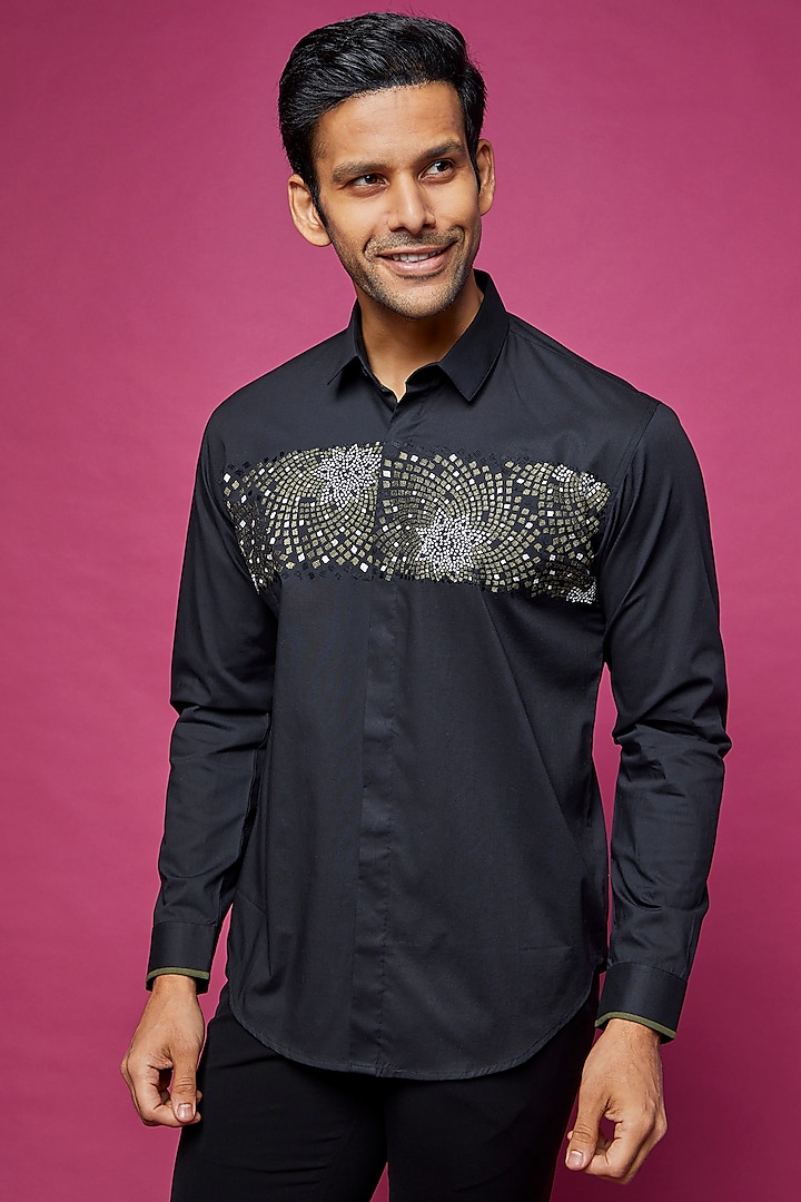 Black Embroidered Shirt by Rohit Gandhi & Rahul Khanna Men