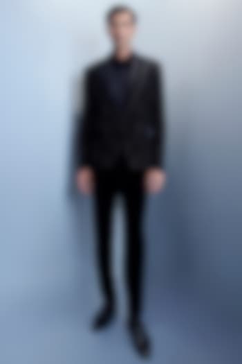 Black Silk Velvet Bead Embellished Tuxedo Set by Rohit Gandhi & Rahul Khanna Men at Pernia's Pop Up Shop