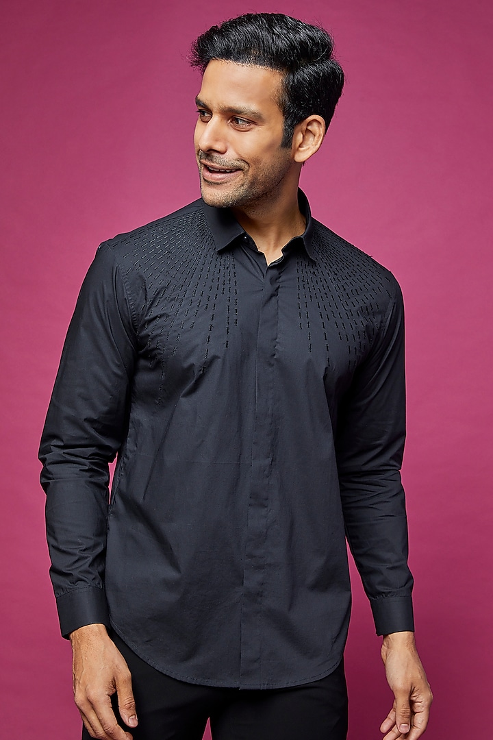 Black Cotton Shirt by Rohit Gandhi & Rahul Khanna Men