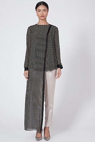 Black High-Low Top With Polka Dots by Rohit Gandhi & Rahul Khanna
