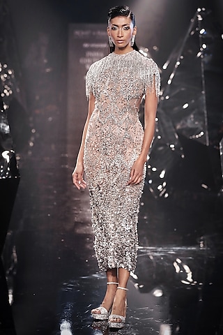 Sandstone Tulle Embellished Cape by Rohit Gandhi & Rahul Khanna